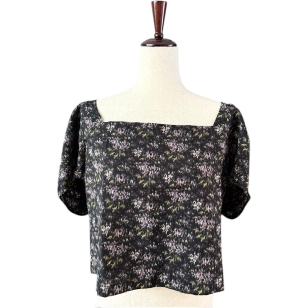 Madewell Hopewell Puff-Sleeve Crop Top in Blurred Ikat Smocked Back Size XXL nWT - Picture 3 of 13